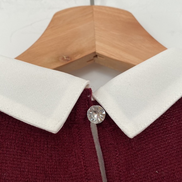 Charter Club Luxury Cashmere Jewel Burgundy White Layer Knit Sweater - Picture 8 of 16